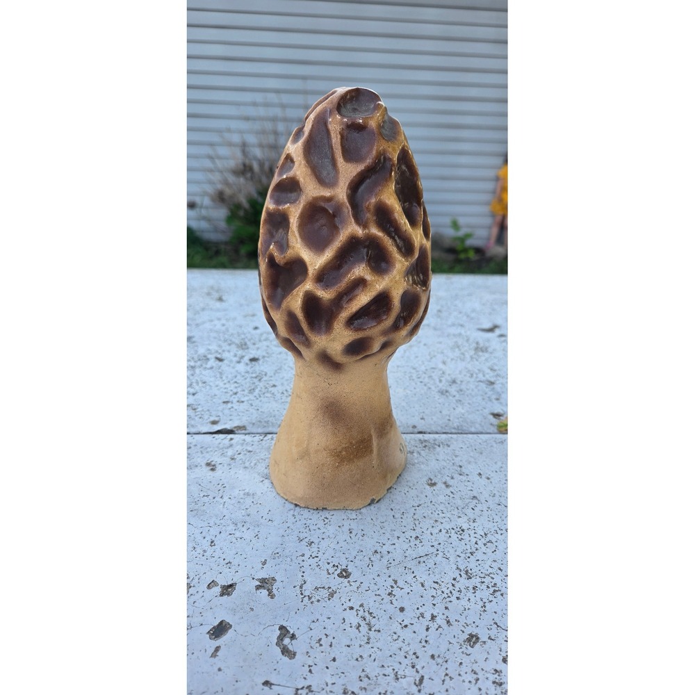 Vintage Concrete Morel Mushroom Garden Statue Rustic Outdoor Decor 9 Inch